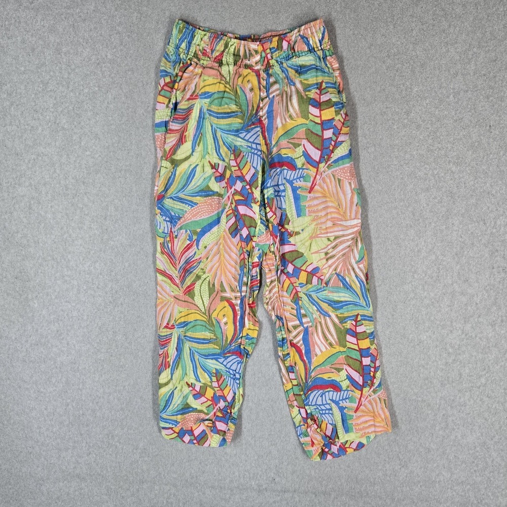 C&C California Women Pants XS Multicolor Linen Floral Boho Relaxed Coastal